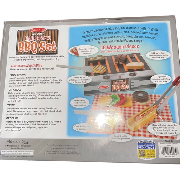 Melissa & Doug Wooden Grill & Serve BBQ Grill Set 20 pieces Toy BRAND NEW - Picture 6 of 9